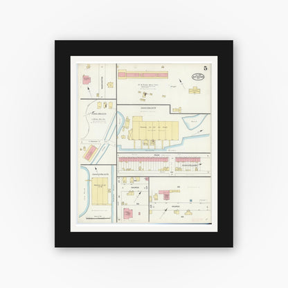 Old map wall art mockup — black gallery frame with white mat — Sanborn Fire Insurance Map from Athens, Greene County, New York (1905), Sheet #0005