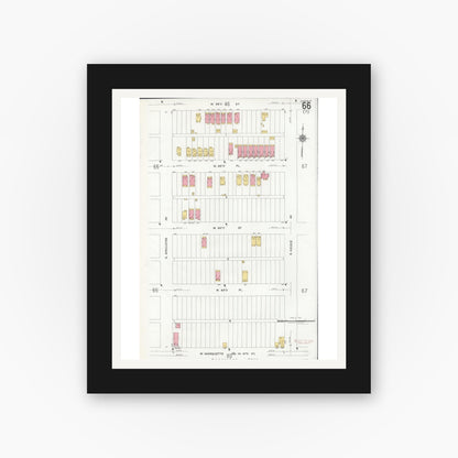 Old map wall art mockup — black gallery frame with white mat — Sanborn Fire Insurance Map from Chicago, Cook County, Illinois (1920), Sheet #0066