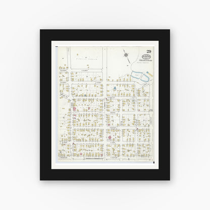 Old map wall art mockup — black gallery frame with white mat — Sanborn Fire Insurance Map from Adrian, Lenawee County, Michigan (1916), Sheet #0029