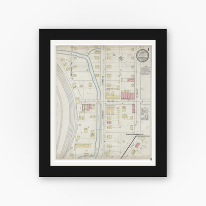 Old map wall art mockup — black gallery frame with white mat — Sanborn Fire Insurance Map from Pocahontas, Tazewell County, Virginia (1893) - Complete Map Set