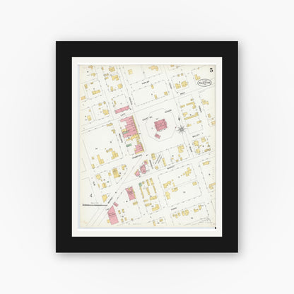Old map wall art mockup — black gallery frame with white mat — Sanborn Fire Insurance Map from Palestine, Anderson County, Texas (1900), Sheet #0005