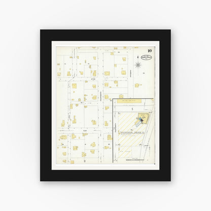 Old map wall art mockup — black gallery frame with white mat — Sanborn Fire Insurance Map from Honey Grove, Fannin County, Texas (1909), Sheet #0010