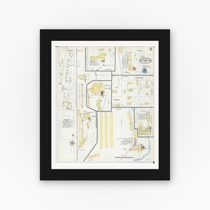 Old map wall art mockup — black gallery frame with white mat — Sanborn Fire Insurance Map from Central Lake, Antrim County, Michigan (1907), Sheet #0002