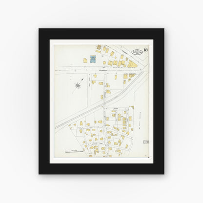 Old map wall art mockup — black gallery frame with white mat — Sanborn Fire Insurance Map from Watertown, Middlesex County, Massachusetts (1904), Sheet #0018