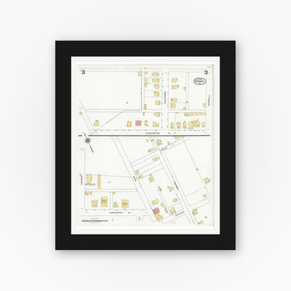 Old map wall art mockup — black gallery frame with white mat — Sanborn Fire Insurance Map from Midway, Washington County, Pennsylvania (1927), Sheet #0003