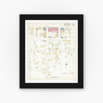 Old map wall art mockup — black gallery frame with white mat — Sanborn Fire Insurance Map from Hallettsville, Lavaca County, Texas (1912), Sheet #0005