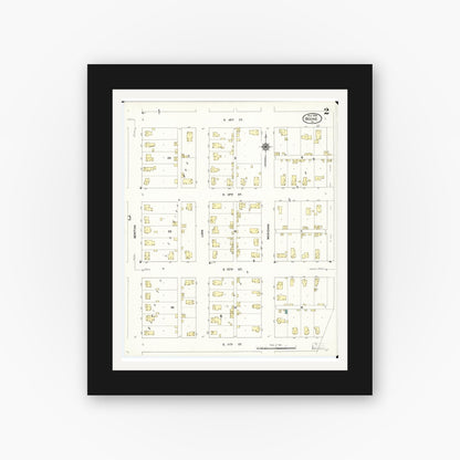 Old map wall art mockup — black gallery frame with white mat — Sanborn Fire Insurance Map from Boone, Boone County, Iowa (1909), Sheet #0002
