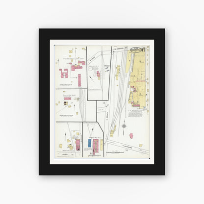 Old map wall art mockup — black gallery frame with white mat — Sanborn Fire Insurance Map from Edwardsville, Madison County, Illinois (1921), Sheet #0017