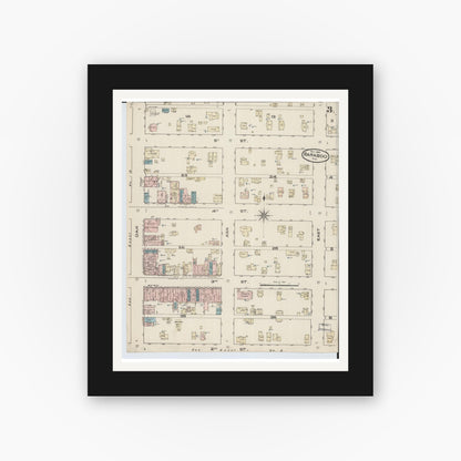 Old map wall art mockup — black gallery frame with white mat — Sanborn Fire Insurance Map from Baraboo, Sauk County, Wisconsin (1885), Sheet #0003