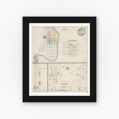 Old map wall art mockup — black gallery frame with white mat — Sanborn Fire Insurance Map from San Angelo, Tom Green County, Texas (1889) - Complete Map Set