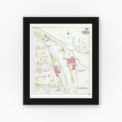 Old map wall art mockup — black gallery frame with white mat — Sanborn Fire Insurance Map from Traverse City, Grand Traverse County, Michigan (1920), Sheet #0018