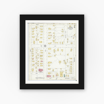 Old map wall art mockup — black gallery frame with white mat — Sanborn Fire Insurance Map from Delta, Fulton County, Ohio (1905), Sheet #0004