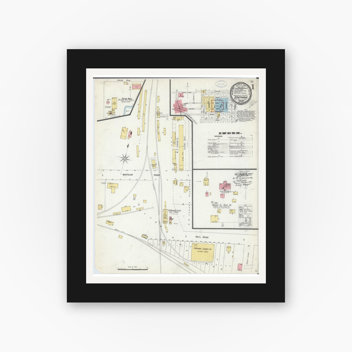 Old map wall art mockup — black gallery frame with white mat — Sanborn Fire Insurance Map from Carthage, Hancock County, Illinois (1898) - Complete Map Set