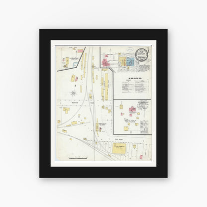 Old map wall art mockup — black gallery frame with white mat — Sanborn Fire Insurance Map from Carthage, Hancock County, Illinois (1898) - Complete Map Set