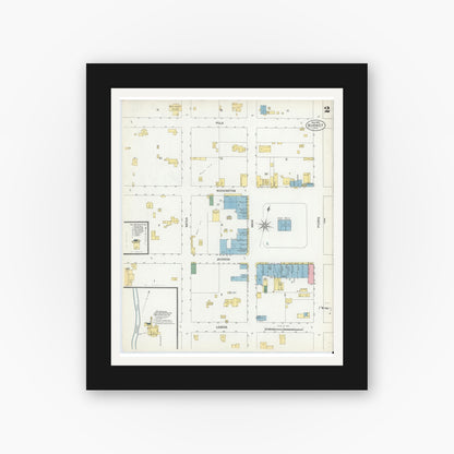 Old map wall art mockup — black gallery frame with white mat — Sanborn Fire Insurance Map from Burnet, Burnet County, Texas (1902), Sheet #0002