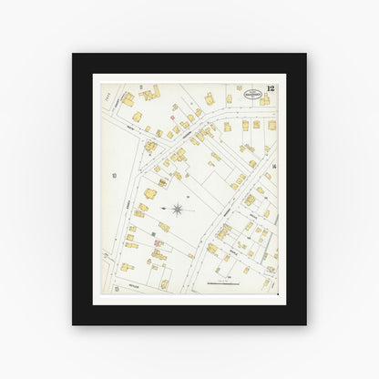 Old map wall art mockup — black gallery frame with white mat — Sanborn Fire Insurance Map from Hackensack, Bergen County, New Jersey (1902), Sheet #0012