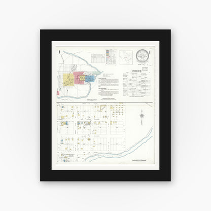 Old map wall art mockup — black gallery frame with white mat — Sanborn Fire Insurance Map from Junction, Kimble County, Texas (1933) - Complete Map Set