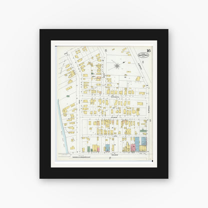 Old map wall art mockup — black gallery frame with white mat — Sanborn Fire Insurance Map from Sault Sainte Marie, Chippewa County, Michigan (1902), Sheet #0016