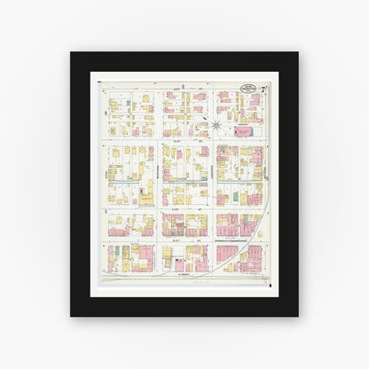 Old map wall art mockup — black gallery frame with white mat — Sanborn Fire Insurance Map from Ironton, Lawrence County, Ohio (1904), Sheet #0007