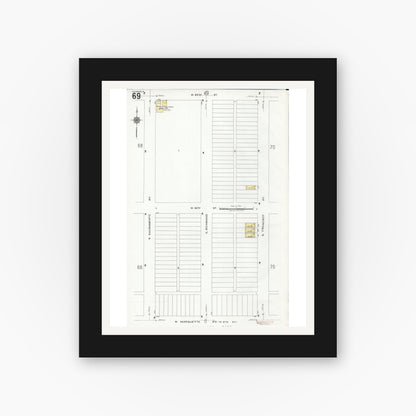 Old map wall art mockup — black gallery frame with white mat — Sanborn Fire Insurance Map from Chicago, Cook County, Illinois (1920), Sheet #0069