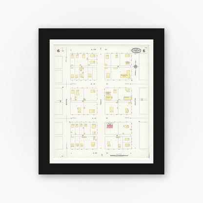 Old map wall art mockup — black gallery frame with white mat — Sanborn Fire Insurance Map from Lamesa, Dawson County, Texas (1925), Sheet #0006