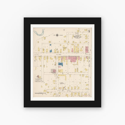 Old map wall art mockup — black gallery frame with white mat — Sanborn Fire Insurance Map from Wolcottville, Noble And LaGrange Counties, Indiana (1922), Sheet #0002