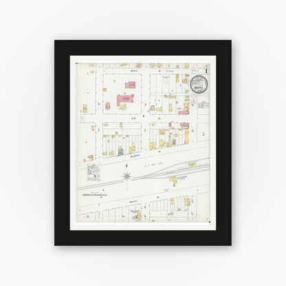 Old map wall art mockup — black gallery frame with white mat — Sanborn Fire Insurance Map from Waverly, Wright County, Minnesota (1899) - Complete Map Set
