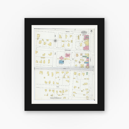 Old map wall art mockup — black gallery frame with white mat — Sanborn Fire Insurance Map from Marengo, McHenry County, Illinois (1905), Sheet #0003