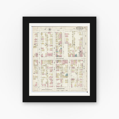 Old map wall art mockup — black gallery frame with white mat — Sanborn Fire Insurance Map from Portsmouth, Scioto County, Ohio (1884), Sheet #0007