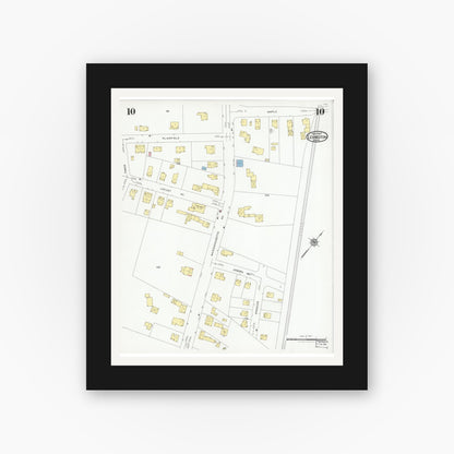 Old map wall art mockup — black gallery frame with white mat — Sanborn Fire Insurance Map from Lexington, Middlesex County, Massachusetts (1927), Sheet #0010