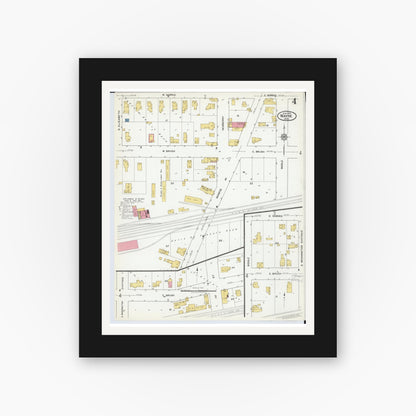 Old map wall art mockup — black gallery frame with white mat — Sanborn Fire Insurance Map from Wayne, Wayne County, Michigan (1919), Sheet #0004