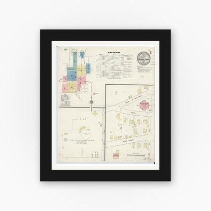 Old map wall art mockup — black gallery frame with white mat — Sanborn Fire Insurance Map from Georgetown, Brown County, Ohio (1912), Sheet #0001