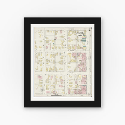 Old map wall art mockup — black gallery frame with white mat — Sanborn Fire Insurance Map from Elkhart, Elkhart County, Indiana (1889), Sheet #0002