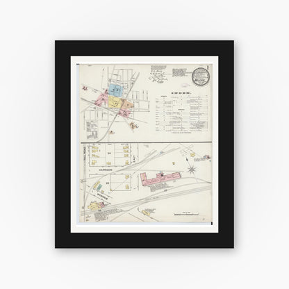 Old map wall art mockup — black gallery frame with white mat — Sanborn Fire Insurance Map from Bellevue, Huron And Sandusky County, Ohio (1887), Sheet #0001