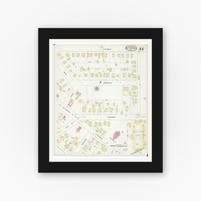 Old map wall art mockup — black gallery frame with white mat — Sanborn Fire Insurance Map from Battle Creek, Calhoun County, Michigan (1907), Sheet #0014