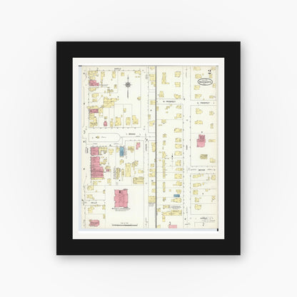 Old map wall art mockup — black gallery frame with white mat — Sanborn Fire Insurance Map from Wadsworth, Medina County, Ohio (1913), Sheet #0002