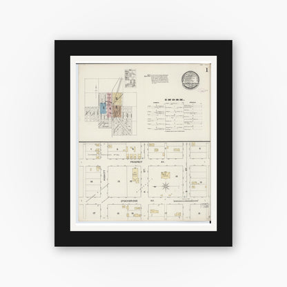 Old map wall art mockup — black gallery frame with white mat — Sanborn Fire Insurance Map from Iron Mountain, Dickinson County, Michigan (1888) - Complete Map Set