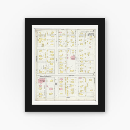 Old map wall art mockup — black gallery frame with white mat — Sanborn Fire Insurance Map from Danville, Vermilion County, Illinois (1895), Sheet #0003