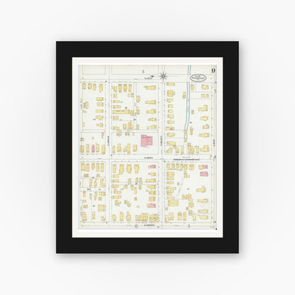 Old map wall art mockup — black gallery frame with white mat — Sanborn Fire Insurance Map from Titusville, Crawford County, Pennsylvania (1904), Sheet #0009