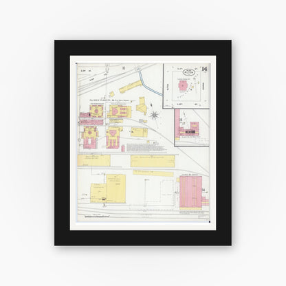 Old map wall art mockup — black gallery frame with white mat — Sanborn Fire Insurance Map from Alton, Madison County, Illinois (1902), Sheet #0014