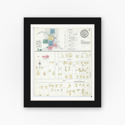 Old map wall art mockup — black gallery frame with white mat — Sanborn Fire Insurance Map from Bellevue, Eaton County, Michigan (1911), Sheet #0001