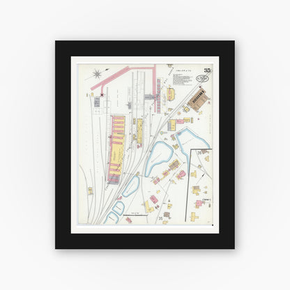 Old map wall art mockup — black gallery frame with white mat — Sanborn Fire Insurance Map from El Paso, El Paso County, Texas (1905), Sheet #0035