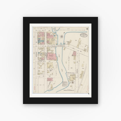 Old map wall art mockup — black gallery frame with white mat — Sanborn Fire Insurance Map from Napa, Napa County, California (1886), Sheet #0006