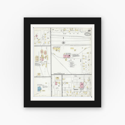 Old map wall art mockup — black gallery frame with white mat — Sanborn Fire Insurance Map from Joplin, Jasper County, Missouri (1891), Sheet #0010