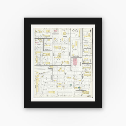 Old map wall art mockup — black gallery frame with white mat — Sanborn Fire Insurance Map from Gary, Lake County, Indiana (1907), Sheet #0004