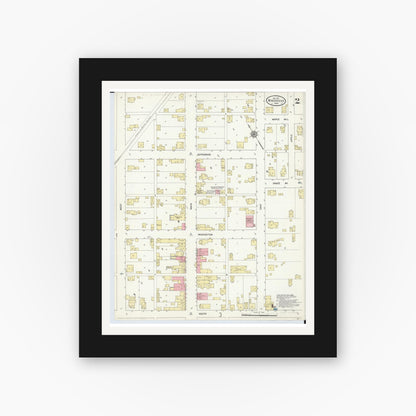Old map wall art mockup — black gallery frame with white mat — Sanborn Fire Insurance Map from Winchester, Adams County, Ohio (1912), Sheet #0002