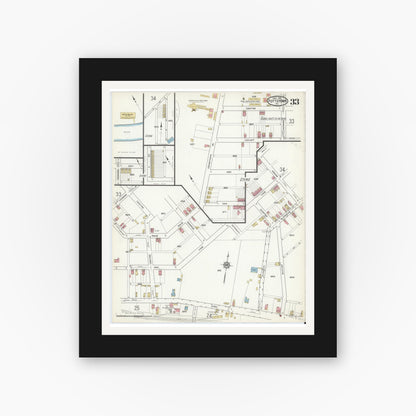 Old map wall art mockup — black gallery frame with white mat — Sanborn Fire Insurance Map from Pottstown, Montgomery County, Pennsylvania (1916), Sheet #0033