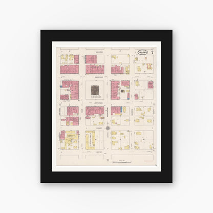 Old map wall art mockup — black gallery frame with white mat — Sanborn Fire Insurance Map from Sullivan, Moultrie County, Illinois (1922), Sheet #0007