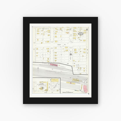 Old map wall art mockup — black gallery frame with white mat — Sanborn Fire Insurance Map from Staples, Todd County, Minnesota (1909), Sheet #0008