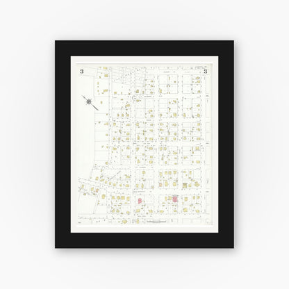 Old map wall art mockup — black gallery frame with white mat — Sanborn Fire Insurance Map from Hubbard, Hill County, Texas (1935), Sheet #0003